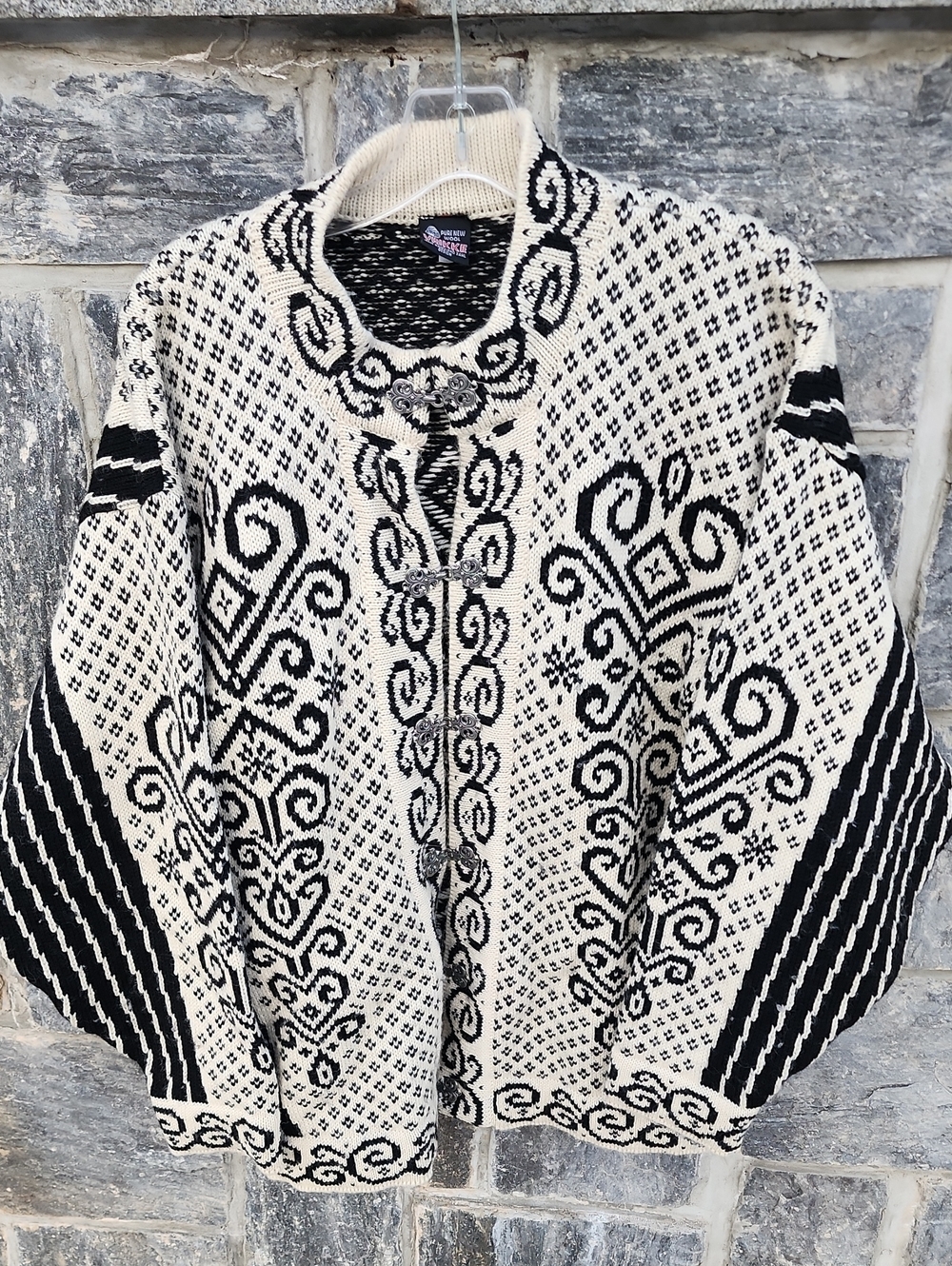 Vrikke Vintage Black & Cream Nordic Knit Cardigan Sweater - Made In Norway